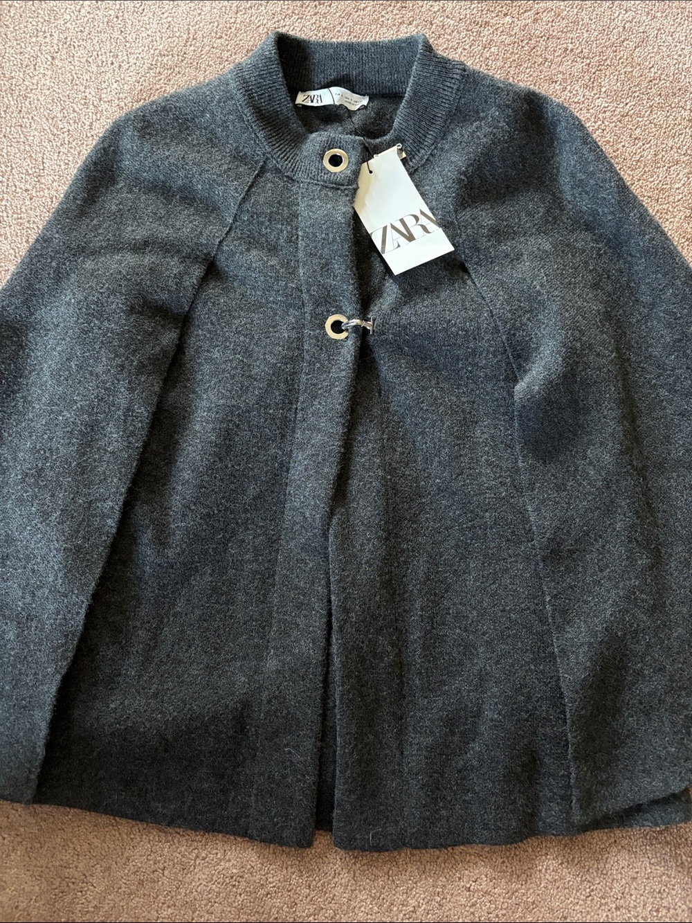Zara Women's Dark Gray Cape Sweater Jacket small NWT | small flaw - Picture 3 of 6
